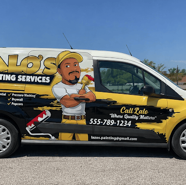 Professional commercial painting services van with custom wrap parked in a parking lot.