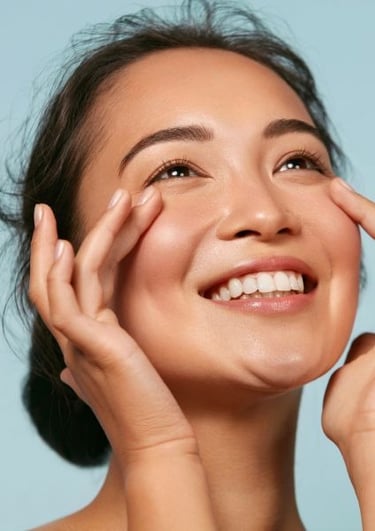 Mujer aplicando su rutina de cuidado facial 
