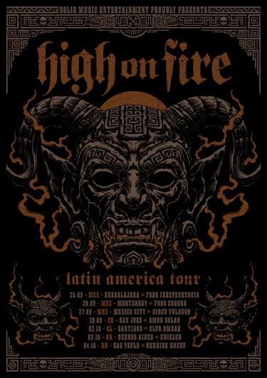 Poster com as datas da tour na América Latina da banda High On Fire.