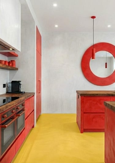 A modern kitchen, finished internally with microcement