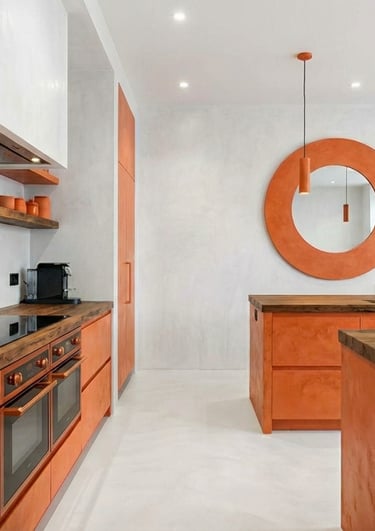 A modern kitchen, finished internally with microcement