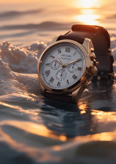 Close-up of a luxury wristwatch with intricate mechanical details on a wooden table
