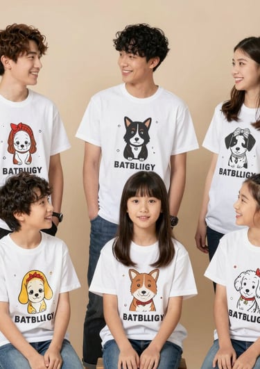 A vibrant display of diverse printed t-shirts hanging on a rustic wooden rack, showcasing bold colors and creative designs.