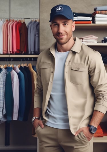 A stylish man wearing a casual shirt and jeans, standing confidently in a sunlit urban setting.