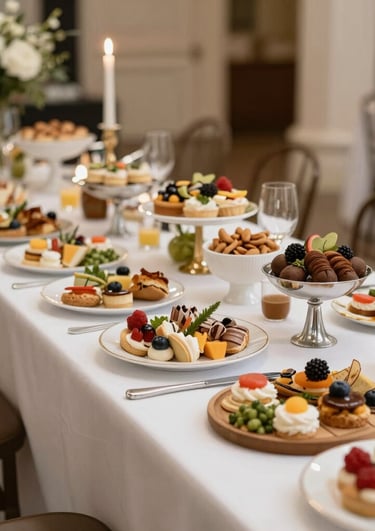 A vibrant overhead shot of a colorful charcuterie board with fresh fruits, cheeses, and artisanal breads.
