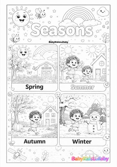 babykidslullaby learn with us the 4 seasons printable coloring poster 