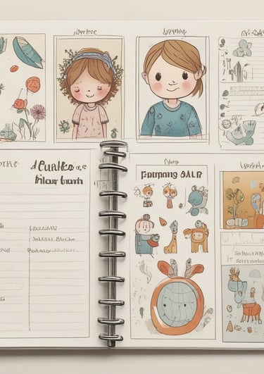 A minimalist flat lay of digital planners and charts designed for families managing TEA and TDAH.