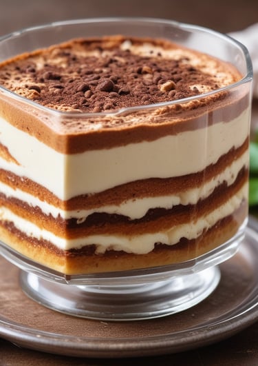 Colorful layered fruit parfait in a clear jar with holiday ribbons and pine branches.