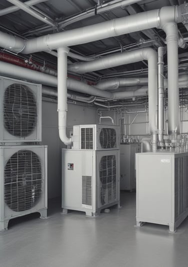 a room with a lot of air conditioning equipment
