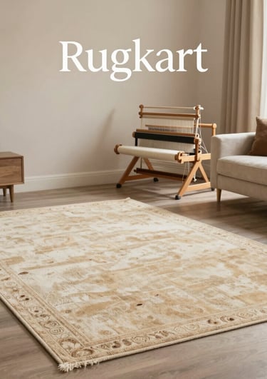A close-up of a skilled artisan weaving a traditional carpet on a loom in Bhadohi, showcasing rich textures and earthy tones.