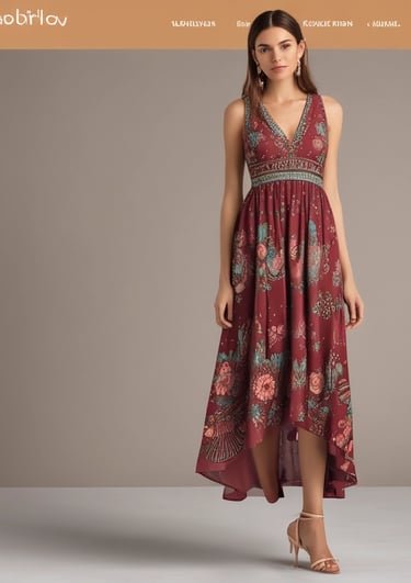 A model wearing a vibrant dress walking confidently in a sunlit street.