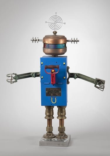 Assemblage robot named AG500 by Santa Barbara sculptor Tal Avitzur.