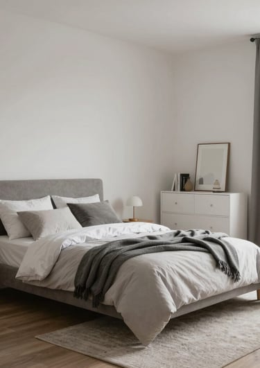 A sleek, modern living room featuring minimalist furniture pieces from Saudi, Turkish, and Malaysian collections bathed in natural light.
