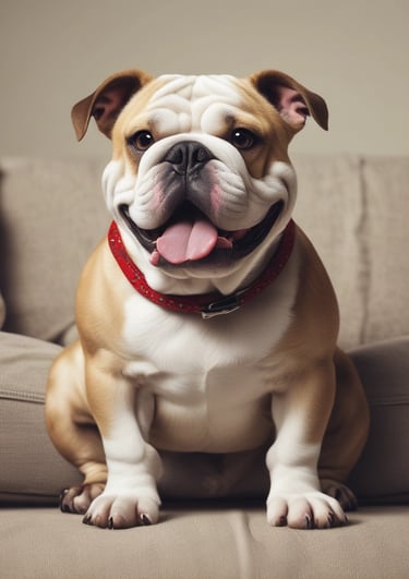 A cheerful display of a cozy living room with a dog wearing a funny printed tee from furfunnyprints, a pug playfully pawing at a mug with a silly quote, and colorful tote bags scattered around.