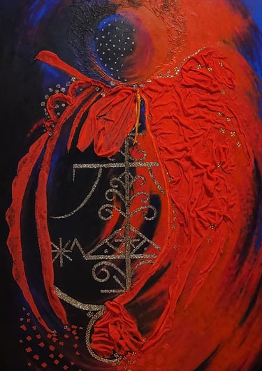 Ogou Feray, 2023, Mixed media on canvas, 36’’x 60” (inches)