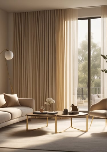 Elegant curtains hanging gracefully in a sunlit room, highlighting texture and color.