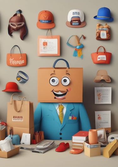 A cheerful display of colorful t-shirts and bags featuring witty office life slogans.