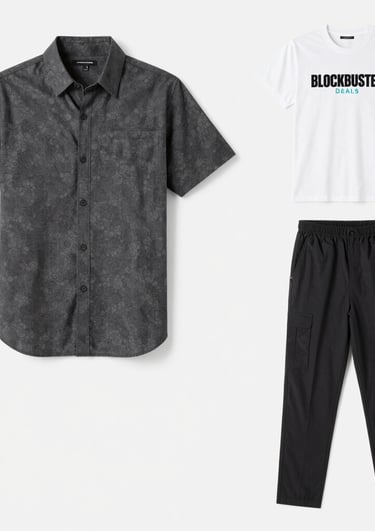 A stylish display of men's casual wear including shirts and jeans on mannequins in a bright, modern setting.