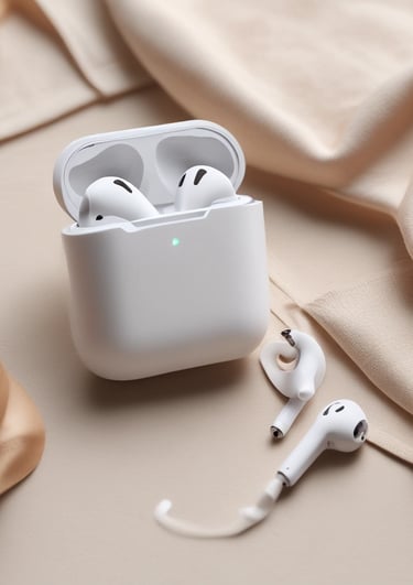 Close-up image of premium wireless earbuds resting on a black surface with subtle lighting emphasizing their texture.