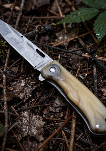 A sleek modern knife with a polished steel blade and ergonomic handle displayed against a dark background.