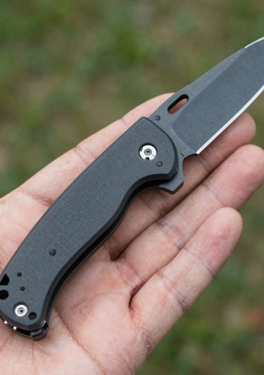 A close-up of a vintage folding knife with a worn wooden handle resting on a rustic wooden table.