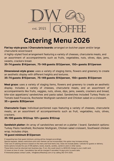 DW Coffee Shop Catering Menu