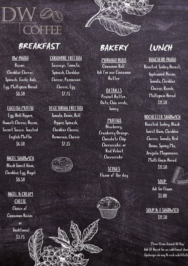 DW Coffee Wind Lake Menu