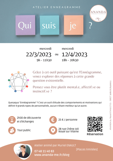 atelier ennéagramme mars et avril 2023 noyal