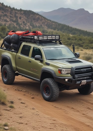 A rugged 4x4 vehicle navigating a rocky terrain.