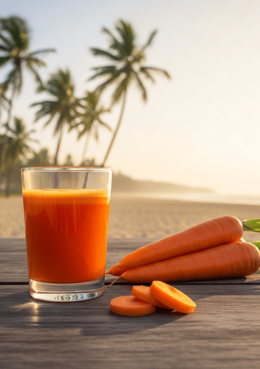 a glass of carrot juice with a glass of juice