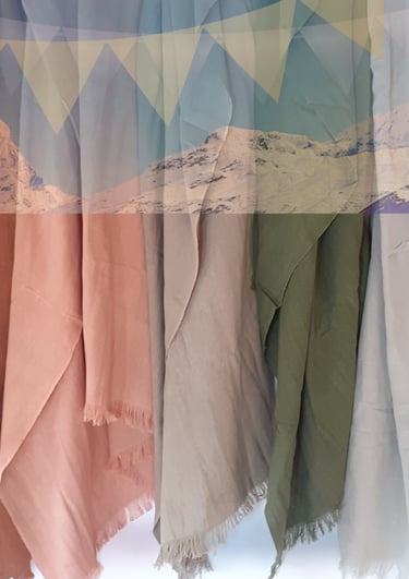 himalayan hemp fabric hanging with mountains in the back