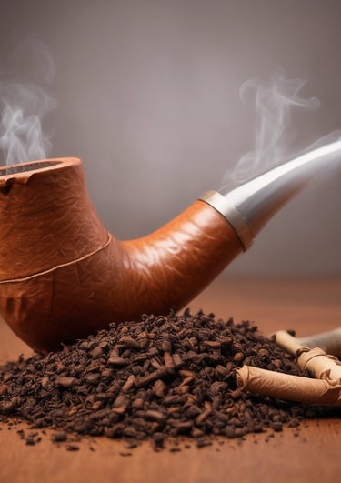 Pipa con humo y tabaco alrededor