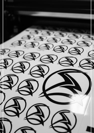 a wide format printer printing Solid Black 01 Art Logo stickers large screen