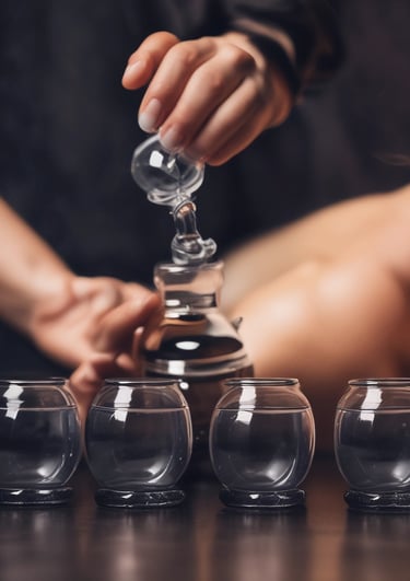 A serene setting with cupping therapy in progress.