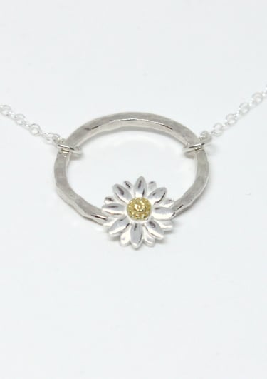 Silver and gold daisy hoop necklaces by Impressions to Keep