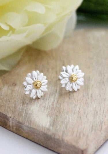 Silver and gold daisy stud earrings by Impressions to Keep