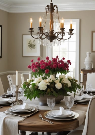 a table topped with vases filled with green plants