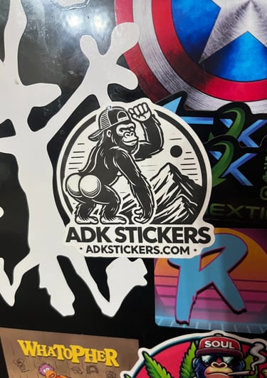a sticker of stickers on a refrigerator with ADKstickers.com sticker logo