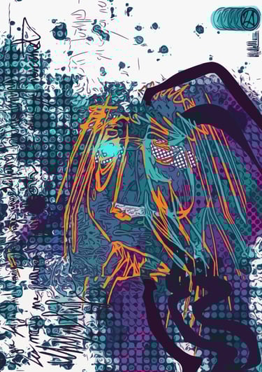 a graphic design with a drawing of woman face