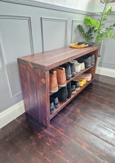 Rustic Solid shoe Bench cabinet unit Made to Size in Uk Handmade solid furniture quality and heavy duty dark reclaimed wooden