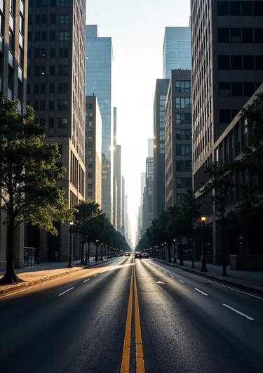 a city street with a car driving down the road