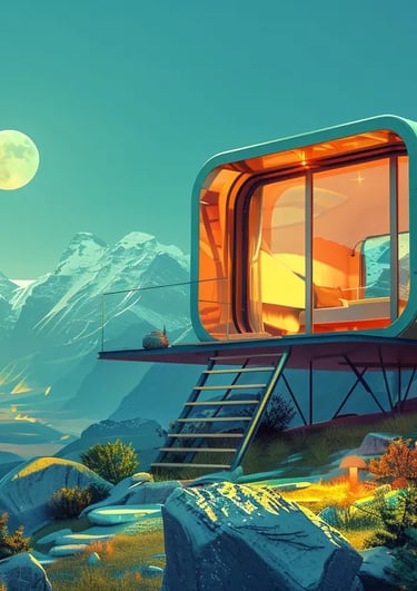 small cabin by mountain moonlight