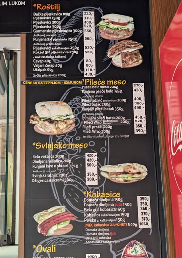 the menu at 3M food Bulevar in Nis Serbia