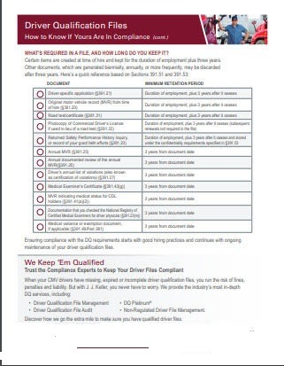 FMCSA compliance documents and driver qualification file templates
