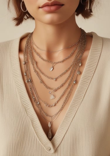 A collection of elegant jewelry sets displayed on black mannequin busts, featuring necklaces, earrings, and bracelets with intricate designs and sparkling details, set in a well-lit store window.