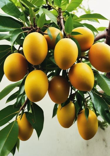 a bunch of green fruit hanging from a tree