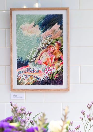 a painting of a woman in a floral dress