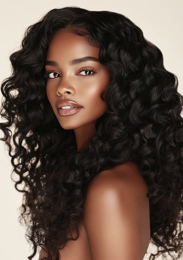 An image displaying an example of the Jet Black Curly Closure hair option.
