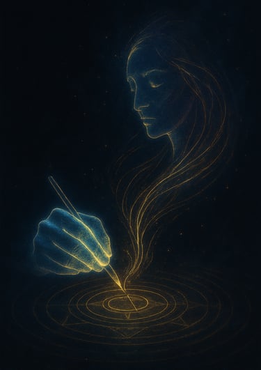 a woman with a pen and a pen in her hand