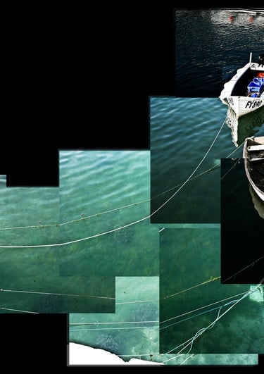 A photo joiner of boats tied together